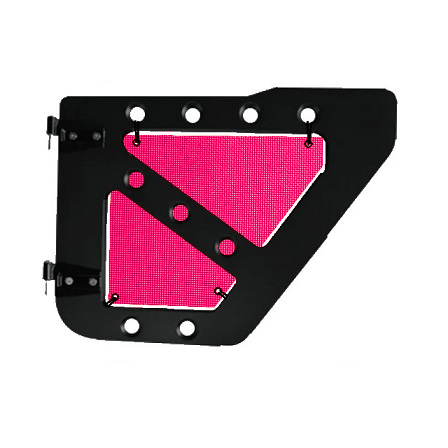 Hot pink mesh screens for rear Ace Engineering trail doors on 2020-Current Jeep Gladiator JT.