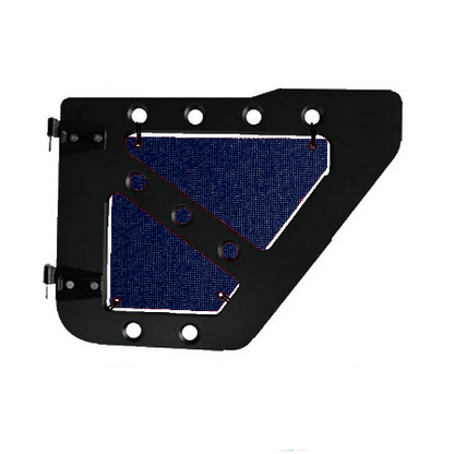 Dark blue mesh screens for rear Ace Engineering trail doors on 2020-Current Jeep Gladiator JT.