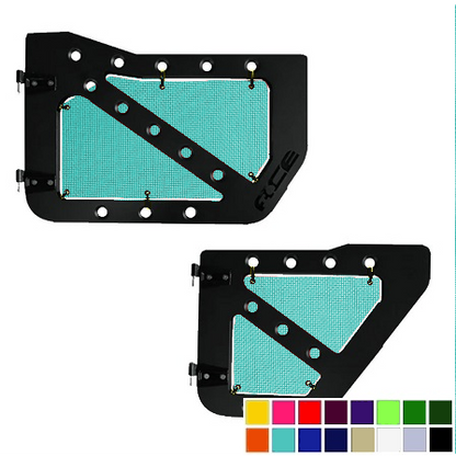 Tiffany blue mesh screens for Ace Engineering trail doors on 2020-Current Jeep Gladiator JT.