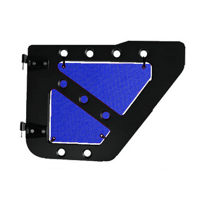 Blue mesh screens for rear Ace Engineering trail doors on 2020-Current Jeep Gladiator JT.