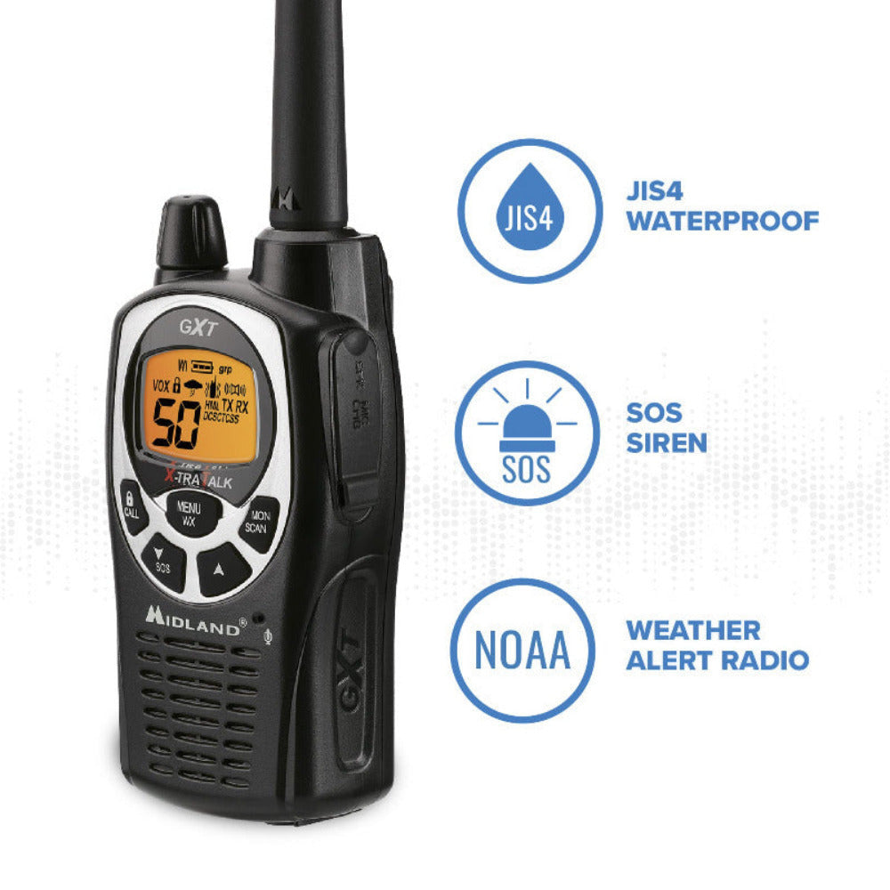 Midland - 50 Channel GMRS Two-Way Radios (Black/Silver)(Pair)