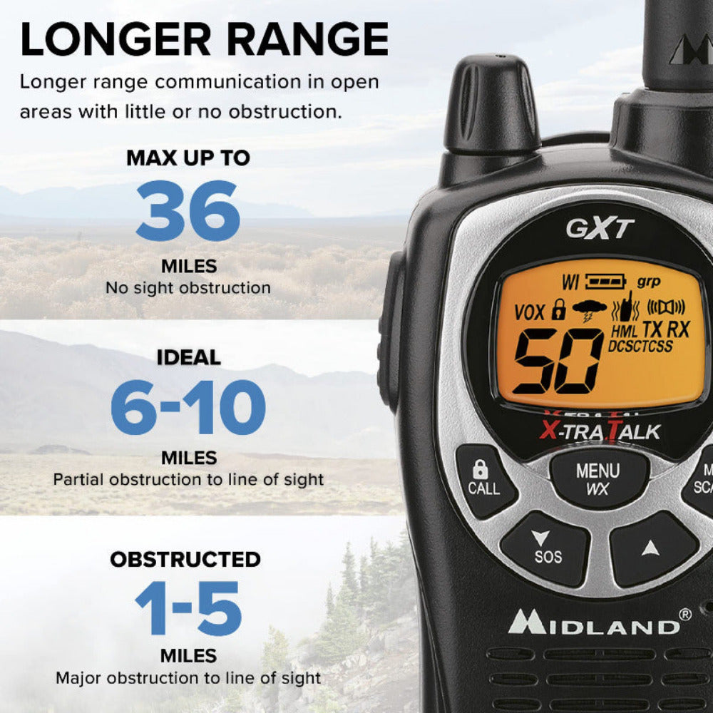 Midland - 50 Channel GMRS Two-Way Radios (Black/Silver)(Pair)