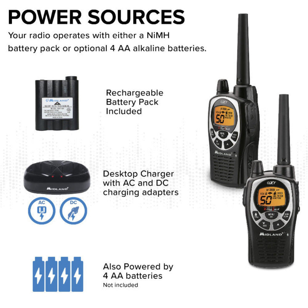Midland - 50 Channel GMRS Two-Way Radios (Black/Silver)(Pair)
