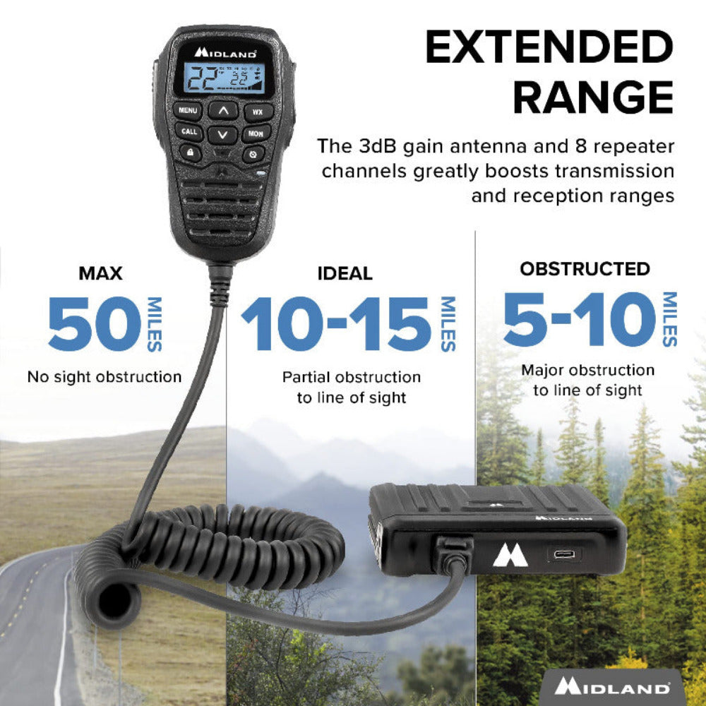 Midland - MicroMobile 15 Watt GMRS Radio w/ Roll Bar Mount Antenna