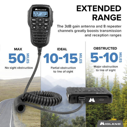 Midland - MicroMobile 15 Watt GMRS Radio w/ Roll Bar Mount Antenna