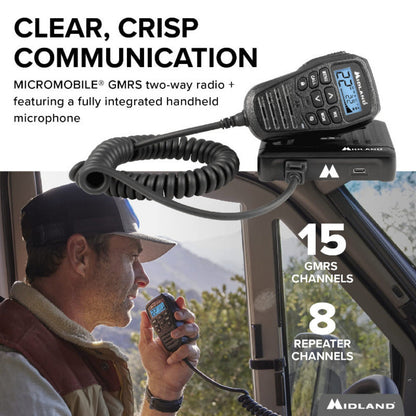 Midland - MicroMobile 15 Watt GMRS Radio w/ Roll Bar Mount Antenna